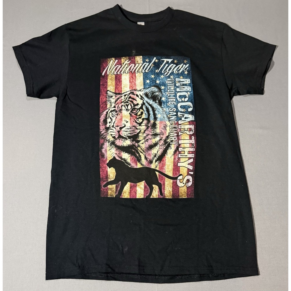McCarthy Flag National Tiger Graphic Tee T-Shirt Mens Medium Black Rare Shirt